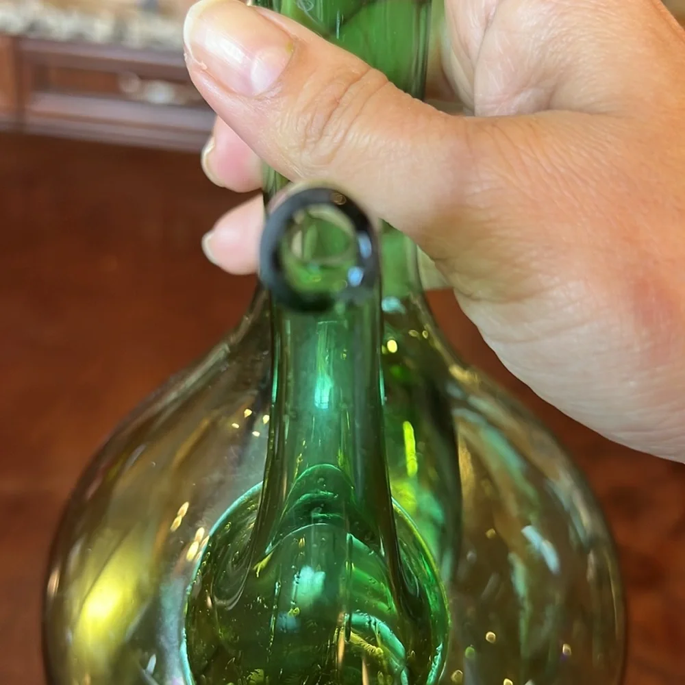 Vintage Italian Green Glass Wine Decanter Ice Chamber Chiller Stopper Hand Blown